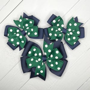 Navy Blue Dark Green School Uniform Bows, Hair Bows, Back To School Pigtail Bow, Navy Hair Clip, Girls Double Bow, Bows for Girls, #61/#77