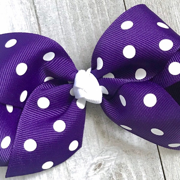 Purple Polka Dot Hair Bow, Hair Bows, Birthday Bows for Girls, Girls Boutique Bow, Big Toddler Bow, Baby Bow, School Bow, No Slip Hair Clip