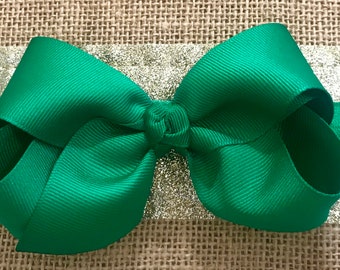 Emerald Green Hair Bow Headband, St Patrick’s Day Baby Headband, Baby Girls Headband, Baby Hair Bows, Girls Bow, fits Newborn-Infant-Toddler