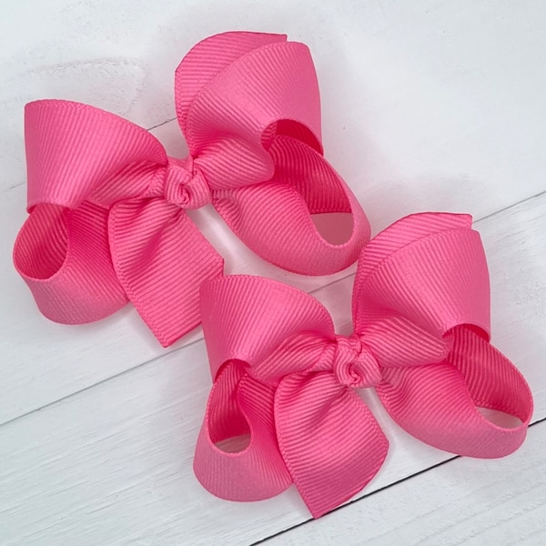 Bubblegum Pink Hair Bow, Hair Bows, Bows for Girls, Girls Preschool Bow, Small Baby Bow Headband, Toddler Pigtail Bows, No Slip Hair Clip