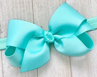 Aqua Blue Bow Headband, Baby Headbands, Newborn Headband, Spring-Pastel Headband, Baby Bow Headband, Baby Girl Gift, Toddler Girls Hair Bow