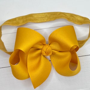 Yellow Mustard Bow Headband, Baby Headbands, Newborn Bow Headband, Neutral Bow Headband, Toddler Headband Bow, Baby Girl Hair Bow, Baby Gift