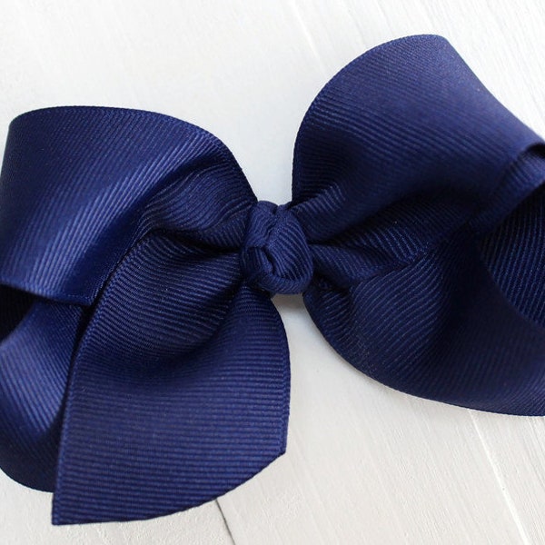 Light Navy Blue Hair Bow, Hair Bows, Bows for Girls, July 4th Boutique Bow, Baby Bow Headband, Toddler Preschool Bow, No Slip Hair Clip