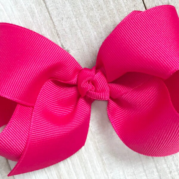 Bright Pink Hair Bow, Hair Bows, Solid Bows for Girls, Girls Boutique Bow, July 4th Bow, Baby Bow Headband, Big Toddler Bow, No Slip Clip