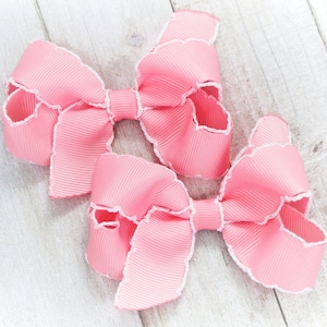 Small Pink Moonstitch Hair Bow, Hair Bows, Back to School Bow, Girls Bow, Toddler Pigtail Bows, Hair Clip, Baby Bow Headband, Bows for Girls