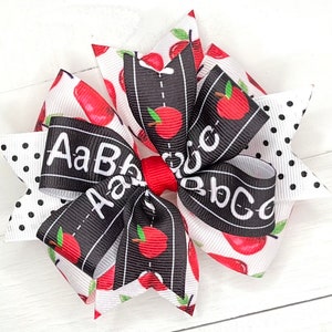 ABC School Bow, Back To School Bow, Hair Bows, Chalkboard and Apples Bow, 1st Day School Bow Headband, Girls Bow, Hair Clip, Bows for Girls