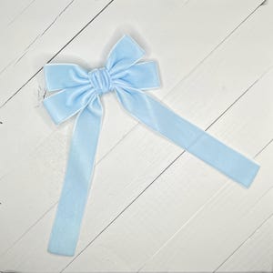 Blue Velvet Long Tail Hair Bow, Hair Bows, Back To School Uniform Bow, Girls Bow, Blue Velvet Hair Clip, Bows for Girls, Womens Coquette Bow