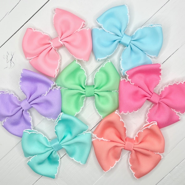 Moonstitch Bows, Hair Bows, Bows for Girls, Spring Hair Bow, Pastel Baby Bow Headband, Toddler Pigtail Bows, Girl Gift, No Slip Hair Clip