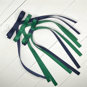 Navy Blue and Green School Uniform Bows, Hair Bows, Back To School Bows, Long Tail Bows, Girls Hair Clip, Bows for Girls, Uniform #77/#61