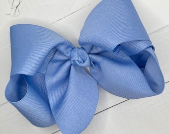 Spring Blue Hair Bow, Extra Large Bow, Hair Bows, Bows for Girls, Girls Hair Bow, Boutique Toddler Bow, Big 5-6 inch Bow, No Slip Hair Clip