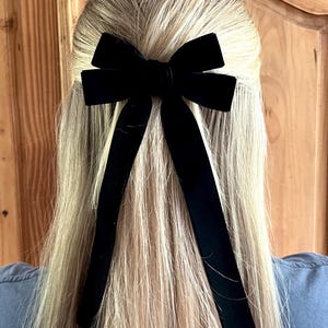 Black Velvet Long Tail Hair Bow, Hair Bows, Back To School Bow, Girls Bow, Velvet Hair Clip, Womens Oversized Coquette Bow, Bows for Girls