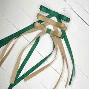 Dark Green Khaki School Uniform Bows, Hair Bows, Back To School Bows, Long Tail Bows, Girls Bow, Forest Green Hair Clip, Bows for Girls, Tan