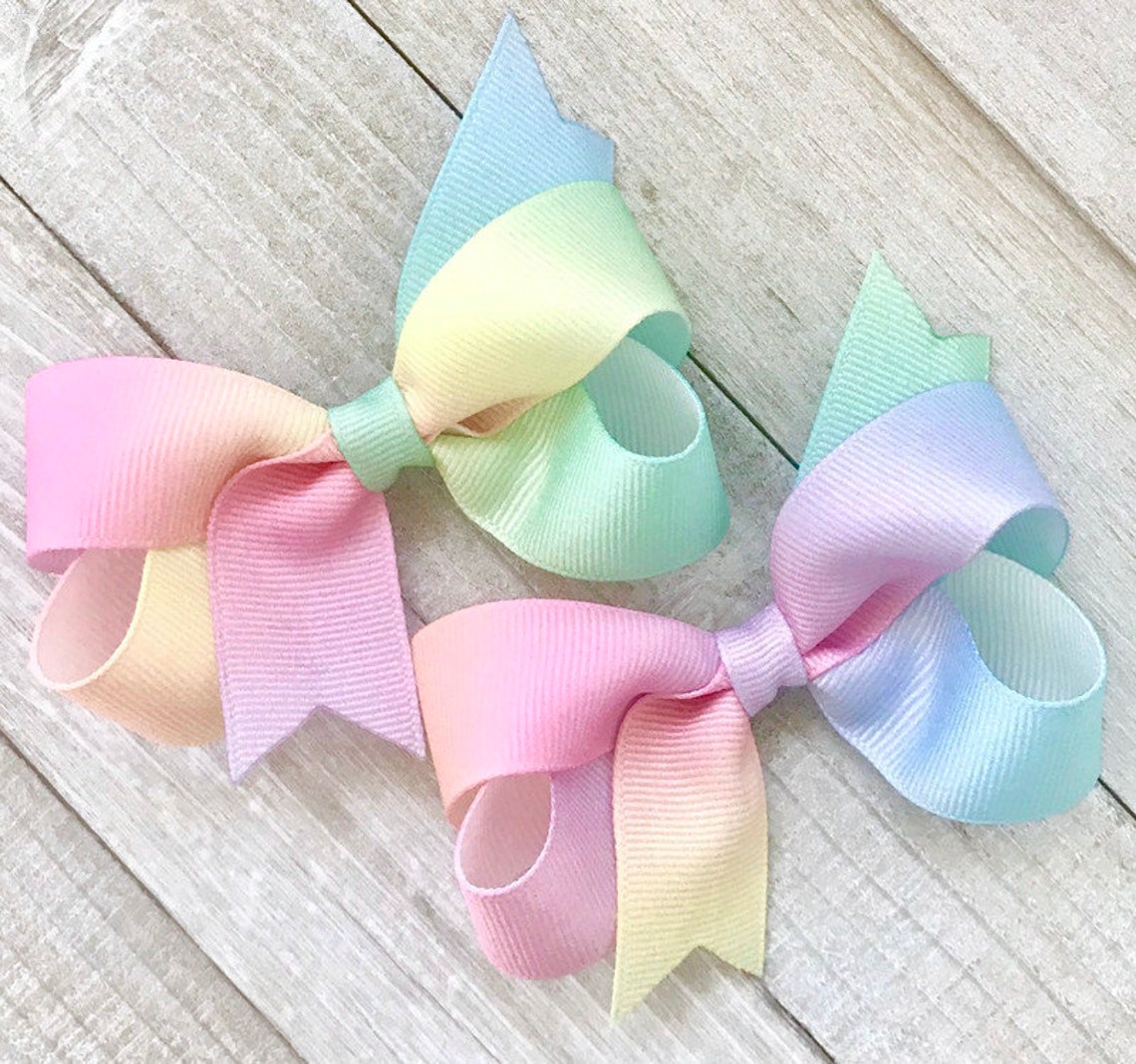 Pastel Rainbow Hair Bows Rainbow Bow Easter Bow Hair Bows Etsy