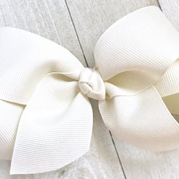 Off White-Winter White Hair Bow, Hair Bows, Bows for Girls, Girls Boutique Bow, Baby Bow Headband, Toddler Preschool Bow, No Slip Hair Clip