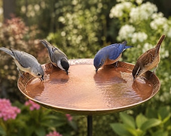 Hammered Copper Bird Bath Garden Stake – Decorative Outdoor Birdbath for Yard & Patio