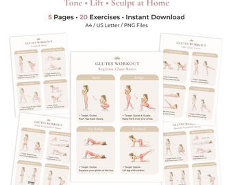 Glute Workout Bundle, Printable Charts for Women, PDF Download, A4 PNG