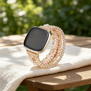 Beaded Fitbit Versa Band for Women, Elastic Bracelet Strap for Sense