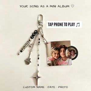Custom Mini Album CD Keychain, Personalized NFC Song or Playlist Link, Photo Cover Music Gift Bag Charm