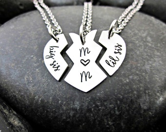 Big Sis - Mom - Lil Sis - Matching Sister Necklaces - Big Sister - Little Sister - Big Sis Little Sis - Big Mom Little - Sister Necklace Set