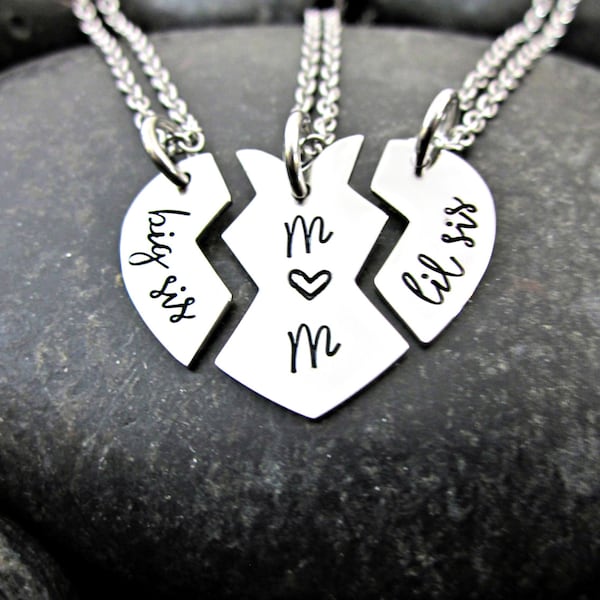 Big Sis - Mom - Lil Sis - Matching Sister Necklaces - Big Sister - Little Sister - Big Sis Little Sis - Big Mom Little - Sister Necklace Set