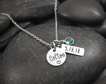 Mother's Necklace Personalized with Name - Date - Birthstone - Gift for New Mom