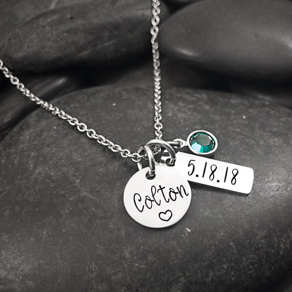 Mother's Necklace Personalized with Name - Date - Birthstone - Gift for New Mom