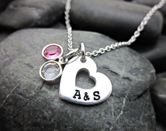 Couple's Necklace - Couple's Initial Necklace - Valentine's Day Gift - Initial and Birthstone