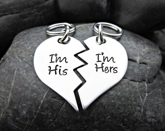 Couple's Keychains - Couple's Necklaces - His and Hers - I'm his - I'm hers - Broken Heart