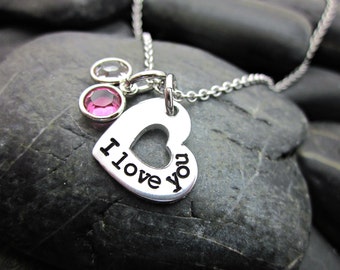 Couple's Necklace - I love you Necklace - Valentine's Day Gift - Initial and Birthstone