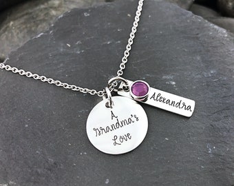 A Grandma's Love - Grandma Necklace - Grandma Gift - Grandchild Jewelry - Mother's Necklace - Personalized - Names - Birthstones
