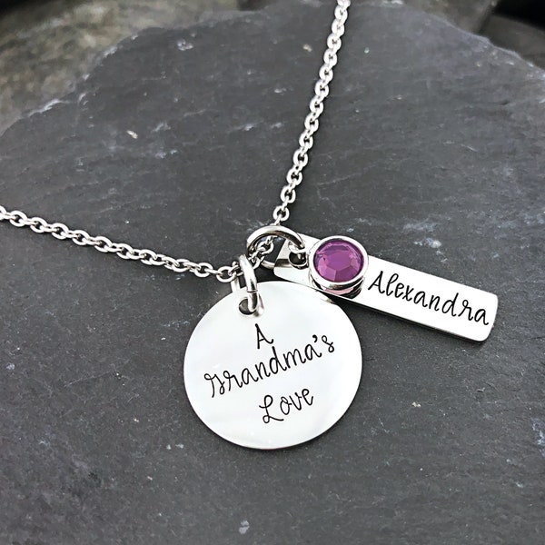 A Grandma's Love - Grandma Necklace - Grandma Gift - Grandchild Jewelry - Mother's Necklace - Personalized - Names - Birthstones