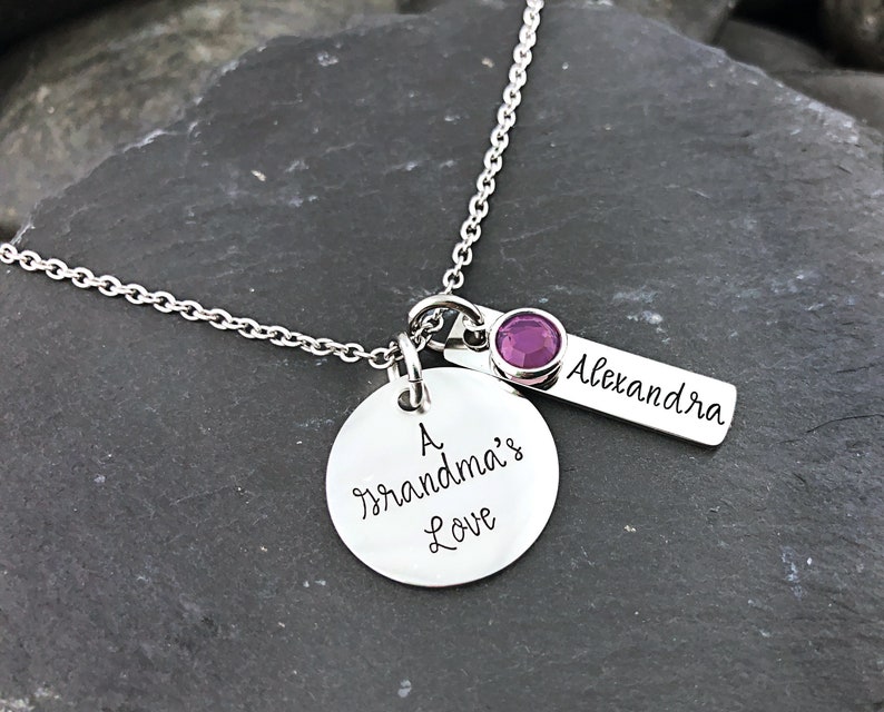 A Grandma's Love Grandma Necklace Grandma Gift Grandchild Jewelry Mother's Necklace Personalized Names Birthstones image 1