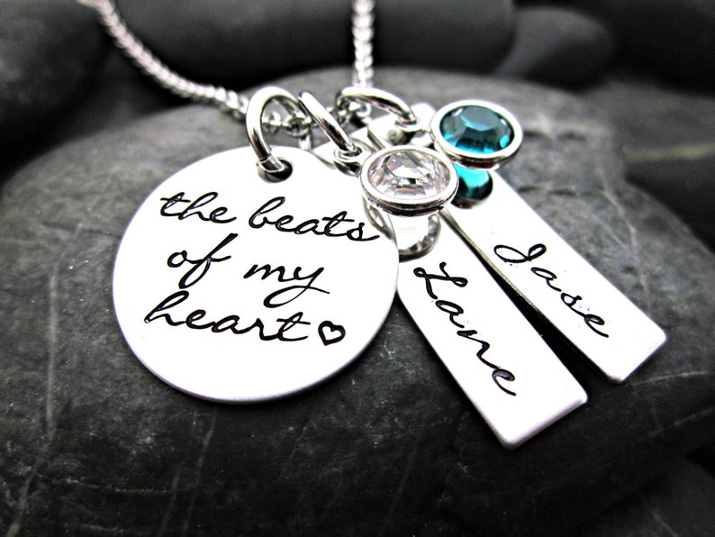 The Beats of my Heart Mother's Necklace Personalized Hand Stamped Gift for Mom image 1
