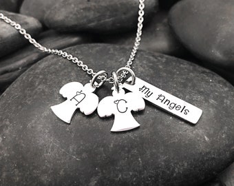 My Angels - Mother's Necklace Personalized with Initials with Hearts