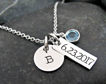Mother's Necklace - Mama's Girl - Mama's Boy - Initial - Birthday - Birth Date - Birth Stone - First Child - New Mom Gift - Personalized