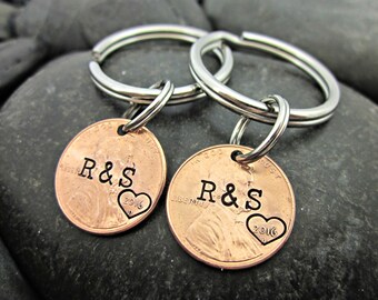 Couples Keychains - Keychain Set of 2 - Wedding - Anniversary - Marriage - Penny Keychain