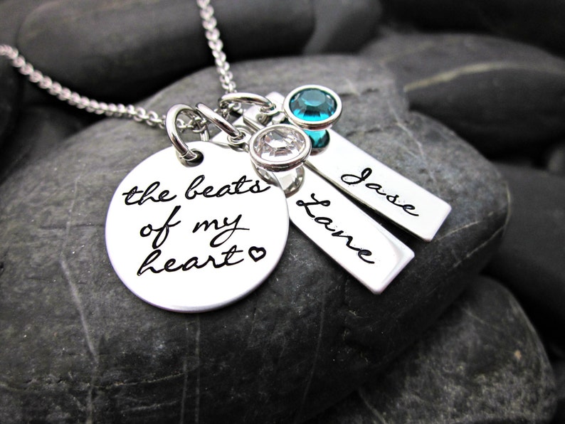 The Beats of my Heart Mother's Necklace Personalized Hand Stamped Gift for Mom image 2