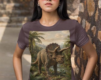 Vintage Graphic T-Shirt, Retro Dinosaur T-Shirt, Comfortable Colors, Triceratops T-Shirt, Funny T-Shirt