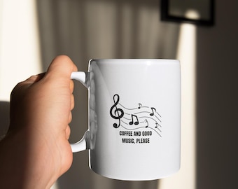 Coffee and Good Music Please mug | Ceramic Coffee Cup with Musical Notes