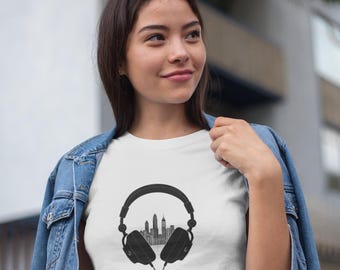 Headphones Cityscape T-shirt | Beach City Headphones