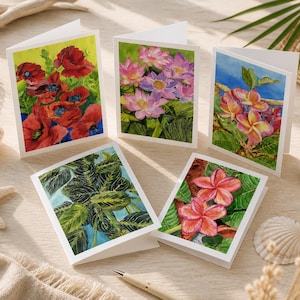 Juego de 5 tarjetas con sobres, juego de tarjetas de felicitación botánicas surtidas, variedad floral, interior en blanco.