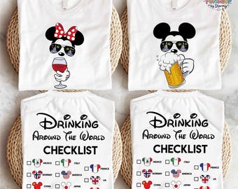 Mickey and Minnie Drinking Around The World T-Shirt, Disneyland World Tour Shirt, Mickey Drink Beer Tee, Minnie Wine Sweatshirt