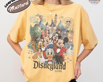 Chemise vintage Disneyland Californie couleur confort, t-shirt Mickey et ses amis, chemise famille voyage Disneyland, chemise vacances en famille Disneyland