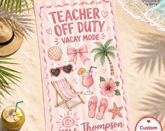 Serviette de plage personnalisée pour enseignant, serviette de vacances pour enseignant, cadeau pour enseignant, serviette d'été de fin d'année pour enseignant, cadeau pour enseignant