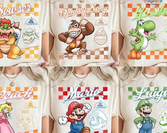 All Characters Super Mario Retro Customize Shirt, Family Matching Holiday Trip Matching Tee, Super Mario Birthday Trip Gifts