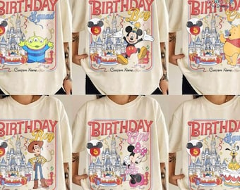 Personalized Mickey and Friends Birthday Shirt, Birthday Family Matching Shirt, Disneyland Character T-Shirt, Birthday Squad Crew Boy Girl