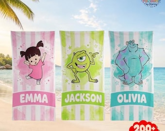 Serviette de plage personnalisée Monsters Inc, serviette de plage Funny Monsters Inc, cadeau vacances d'été, cadeau Magic Kingdom, serviette Mike et Sully