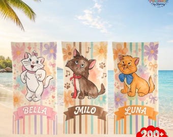 Serviette de plage Les aristochats, serviette de piscine chat Disneyland dessin animé pour fils fille, serviette de bain d'été personnalisée, serviette de piscine Disneyland