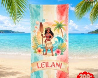 Custom Moana Beach Towel, Moana Pua Maui Bath Towel, Moana Characters Tropical Towel, Summer Towel, Disneyland Beach Towel, Moana 2 Movie