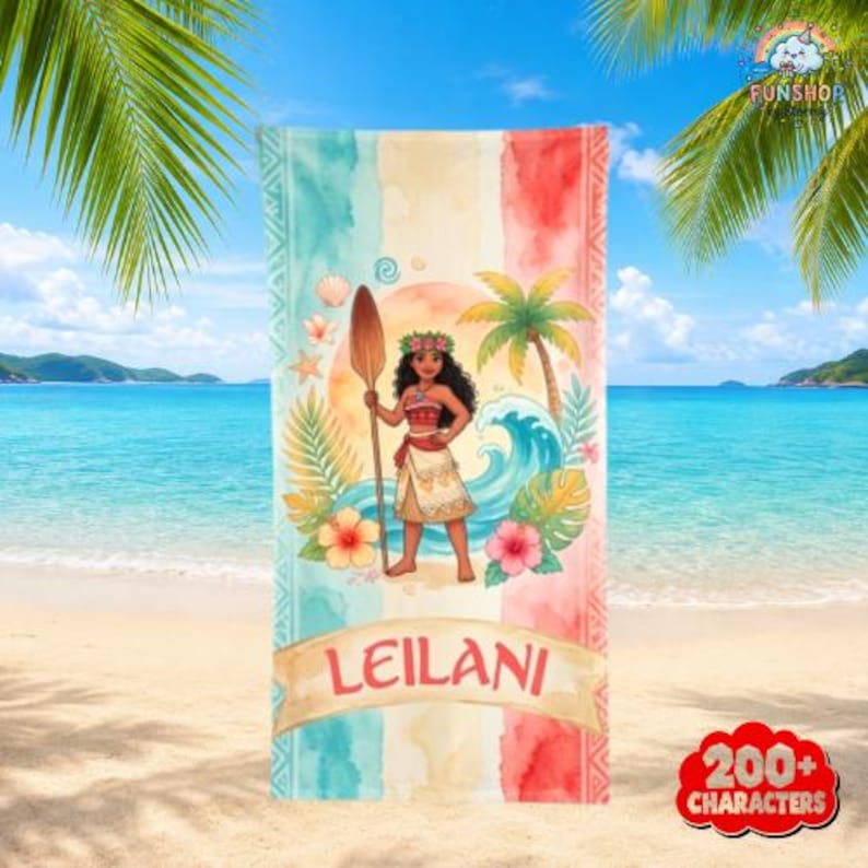 Custom Moana Beach Towel, Moana Pua Maui Bath Towel, Moana Characters Tropical Towel, Summer Towel, Disneyland Beach Towel, Moana 2 Movie image 1